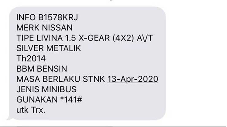 Cek STNK Online via SMS